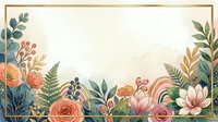 Vintage botanical frame with roses, ferns, and wildflowers in warm earth tones on cream background. Isolated design element suitable for invitations, stationery, and decorative projects.
