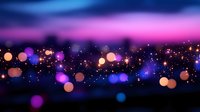 Dreamy night cityscape with blurred bokeh lights in pink, purple and blue colors creating magical atmospheric urban background.