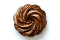 Swirled chocolate frosting rosette on white background, perfect for bakery advertising, food blogs, and confectionery marketing materials, isolated design element.