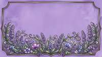 Lavender flowers with ornate gold frame border on purple background, suitable for greeting cards, invitations, and decorative design projects.