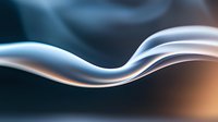Elegant flowing smoke wave creates graceful curves against dark background with soft blue and orange gradient lighting effects, abstract artistic composition.