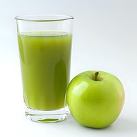 Fresh green apple juice in clear glass with whole green apple on white background, healthy natural beverage for detox and wellness lifestyle.