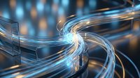 Abstract digital data streams flowing through futuristic network pathways with glowing light trails and motion blur effects for technology concepts.