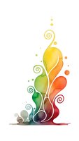 Colorful watercolor swirls and spirals in rainbow gradient from green to red with decorative flourishes on white background for creative design projects.