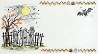 Spooky graveyard gate with bare tree, full moon, and flying bat on isolated white background, ready for Halloween designs and seasonal projects.
