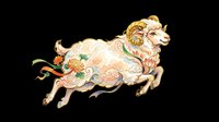 Ornate decorative goat with flowing mane and colorful floral patterns, isolated on transparent background. Ready for t-shirt design, clipart, stickers, sublimation, and print-on-demand projects.
