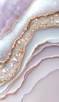 Abstract luxury background with white and pink marble waves decorated with gold glitter lines and crystal elements. Elegant design for wedding invitations and packaging.