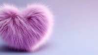 Soft pink fluffy heart made of fur on gentle purple gradient background, romantic symbol of love and tenderness for Valentine's Day designs and greeting cards.