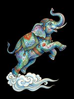 Ornate elephant with intricate floral patterns and decorative saddle cloth, isolated on transparent background. Ready for t-shirt design, clipart, stickers, sublimation, and print-on-demand products.