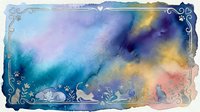 Abstract watercolor background with flowing blue purple yellow gradients and decorative floral border frame for artistic design projects and creative layouts.