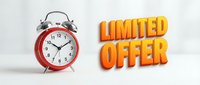 Red alarm clock beside bold orange Limited Offer text on white background, conveying urgency for sales, promotions, and marketing campaigns.