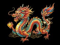 Ornate Asian dragon with flowing mane, turquoise and gold scales, holding golden orb, isolated on transparent background ready for t-shirts, stickers, clipart and print-on-demand designs.