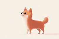 Cute cartoon shiba inu puppy with fluffy tail standing on pink background, stylized minimal character design for children illustration and animation projects.