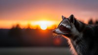 Siberian husky dog profile silhouette against golden sunset sky with warm orange and purple colors creating dramatic outdoor scene for pet photography.