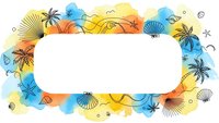 Tropical summer frame with palm trees, seashells and starfish on colorful watercolor background. Perfect for vacation designs, travel promotions and beach themes.