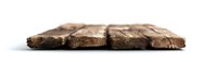Aged wooden plank with rough texture and natural grain pattern isolated on white background, showing weathered surface and rustic character for design projects.