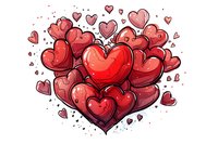 Red and pink hearts arranged in heart shape with watercolor texture and ink splatter effect. Romantic design for Valentine cards, wedding invitations and love themes.
