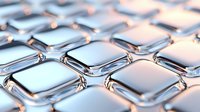 Metallic silver geometric pattern with diamond shaped cells creating modern abstract background texture. Futuristic chrome surface with repeating elements.