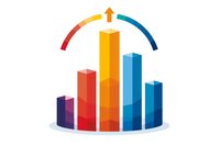 Colorful bar chart with upward arrow showing business growth and positive financial performance trend on white background.