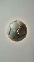 Spherical ceramic wall lamp with geometric segments in sage green and charcoal, featuring warm golden seams and soft ambient glow. Modern lighting fixture for contemporary interiors.
