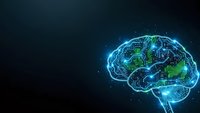 Digital brain with glowing circuit patterns and neural networks on dark background for technology and artificial intelligence concepts.