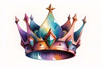 Colorful royal crown with star on top featuring gradient colors from blue to purple and pink, decorated with gemstones and metallic details on white background.