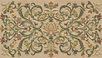 Ornate vintage floral border with intricate scrollwork and decorative elements in muted green and pink tones on beige background for elegant design projects.