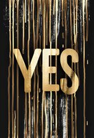 Gold metallic YES text on black background with dripping paint effect creates dramatic contrast for posters, invitations and marketing materials.