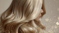 Luxurious blonde wavy hair with golden bokeh light effects, showcasing smooth, silky texture and professional styling for beauty and hair care advertising.