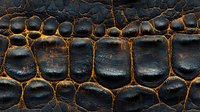 Dark leather texture with golden cracks and scales pattern, natural reptilian skin surface with deep black color and contrasting amber highlights. For luxury design.