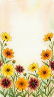 Watercolor cosmos flowers frame with soft pastel background for spring greeting cards, wedding invitations and floral design projects.