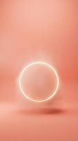 Glowing neon circle with soft white light outline floating against warm peachy background, creating modern minimalist aesthetic suitable for design projects and digital applications.