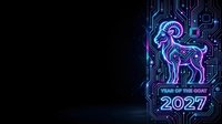 Neon glowing goat silhouette with circuit board patterns and 2027 text on dark background, representing year of the goat in lunar calendar for festive designs.