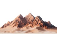 Majestic mountain range with sandy dunes in foreground, dramatic peaks cast shadows on desert landscape in warm earth tones and soft morning light.