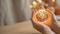 Young woman with light skin tone holding glowing heart symbol in hands, representing love, care, and compassion for charitable giving, wellness, and emotional support concepts.