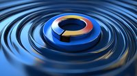 Circular ripple effect with blue metallic surface and orange-red ring element creating dynamic motion and depth. Modern abstract background for presentations.