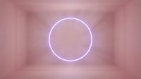 Glowing neon circle in pink room interior with soft lighting and modern aesthetic, suitable for backgrounds, wallpapers, and contemporary design projects.