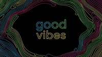 Colorful neon topographic contour lines frame good vibes text on black background for motivational design projects and positive energy concepts.