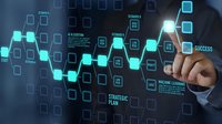 Businessman touching digital interface with glowing hexagonal network displaying strategic planning and machine learning concepts for corporate success.
