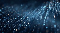 Abstract digital data visualization with glowing blue binary code and light particles creating a futuristic technology landscape for cybersecurity or AI concepts.