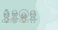 Diverse professional team portraits in minimalist line art style on soft green background for corporate branding and business presentations.