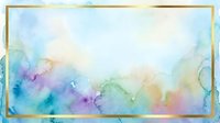 Watercolor wash with soft blending of blue, purple, green, and gold tones on white background, isolated and ready for design use on textiles and graphics.