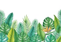 Tropical foliage border with lush green and yellow leaves isolated on white background, ready for design projects, invitations, and decorative layouts.