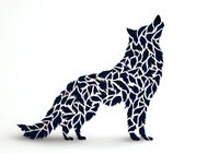 Geometric wolf silhouette composed of angular navy blue fragments on white background, isolated design element for logos and creative projects.
