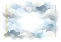 Watercolor cloud frame with soft blue and gray tones creating dreamy sky border for wedding invitations, greeting cards and elegant design projects.