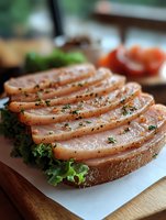 Sliced duck breast with black pepper seasoning arranged on toasted bread with fresh greens, ready for gourmet cooking, restaurant plating, or food styling projects.
