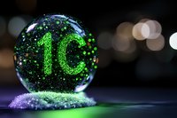 Glowing green number ten in crystal ball with sparkles and bokeh lights on dark background, mystical fortune telling atmosphere creates magical mood.