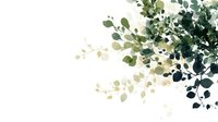 Delicate watercolor eucalyptus leaves cascade from corner in green and gold tones on white background, creating elegant botanical composition for wedding stationery.