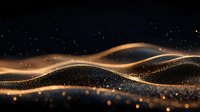 Glowing golden waves with sparkling particles flow against dark background creating magical abstract composition for luxury design projects.