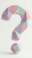 Geometric question mark symbol with low poly triangular facets in pastel pink purple and mint green colors on light background for design projects.